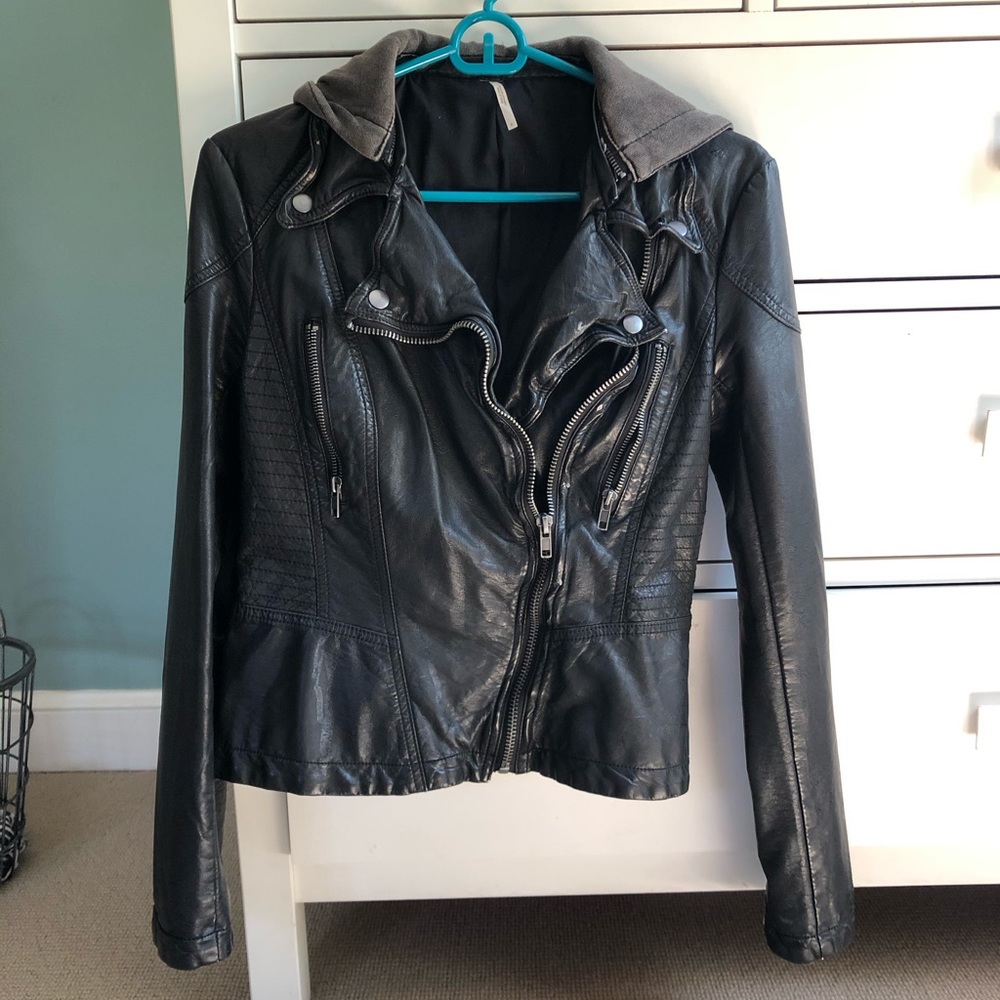 Free People Faux Leather Hooded Moro Jacket